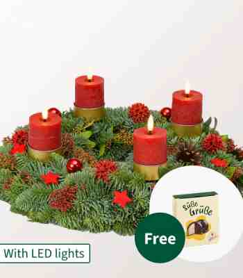 Christmas Advent Wreath with Red LED Candles