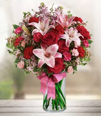 Mix Flowers - Lily, Rose & Carnation with Lemon Leaf and Myrtle