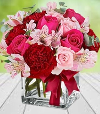 Mix Flower in Vase - Rose, Carnation and Alstroemeria