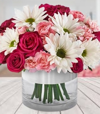 Fuchsia Roses with Mini Carnation and Gerbera Daisy