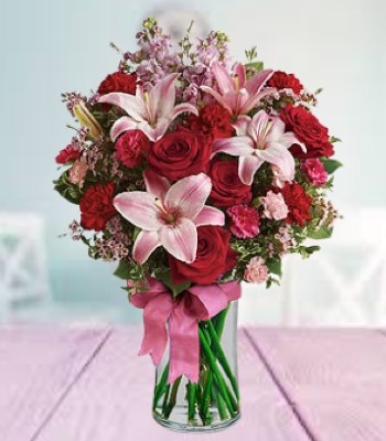 Mix Flowers - Lily, Rose & Carnation with Lemon Leaf and Myrtle