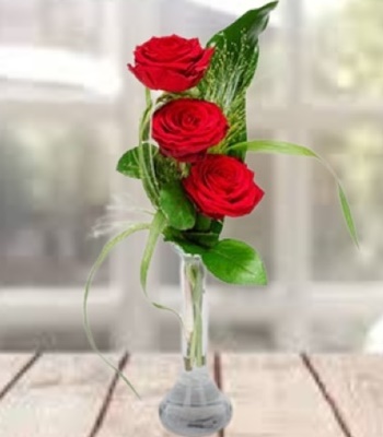 Valentine Wishes - Red Roses in Elegant Glass Vase