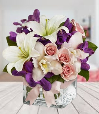 Mix Flower Bouquet - Orchid, Spray Roses and Asiatic Lily