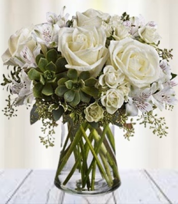 Mix Flower Arrangement - Rose, Succulents and Alstroemeria in Classic Vase