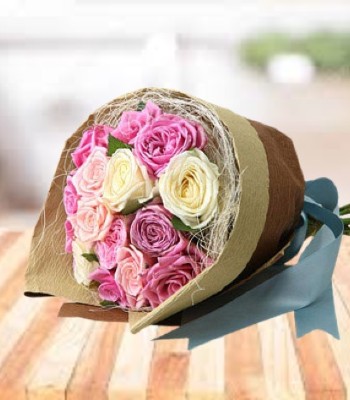 Rosy Picture - Dozen Purple and White Roses Hand-Tied By Experts