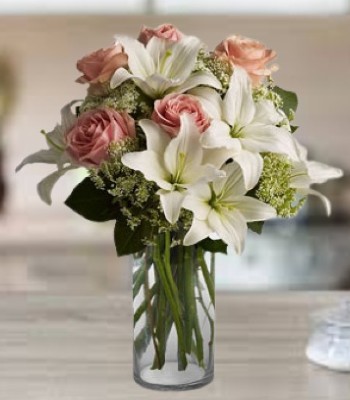 Mix Flowers - Lily, Rose, Carnation & Chrysanthemums with Vase