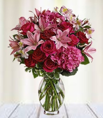Alstroemeria Flowers with Rose, Asiatic Lily & Vase - Long Stem Flowers