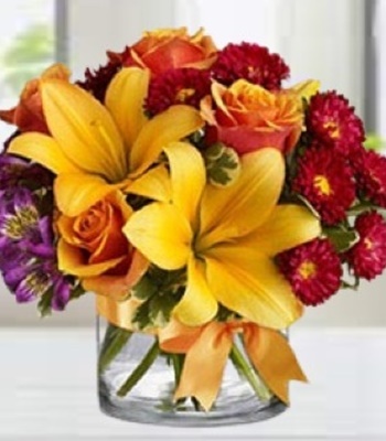 Rainbow Rain - Lilies Roses and Asters in Bright Colors