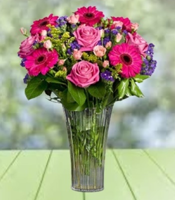 Mix Flowers in Classy Trumpet-Vase