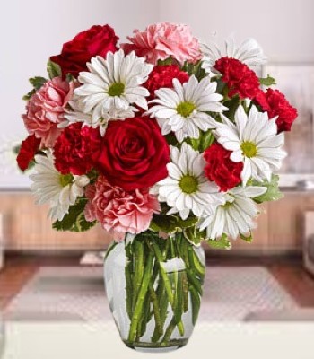 Mix Flower Arrangement - Rose, Carnation, Daisy and Chrysanthemums in Vase