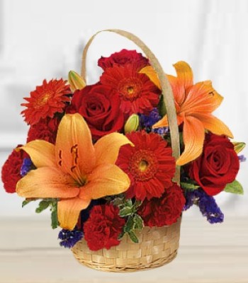 Flower Basket - Rose, Lily, Gerbera Daisy and Carnations