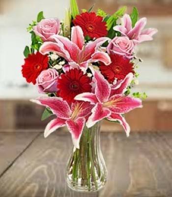 Mix Flowers - Lily, Gerbera Daisy, Carnations and Roses