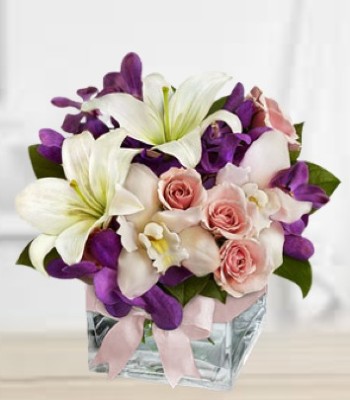 Elegant Orchids, Spray Roses & Asiatic Lily Arrangement