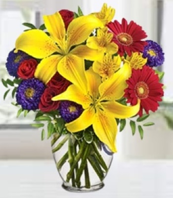 Spectacular Roses Lilies Gerberas Asters and Alstroemerias in Vase