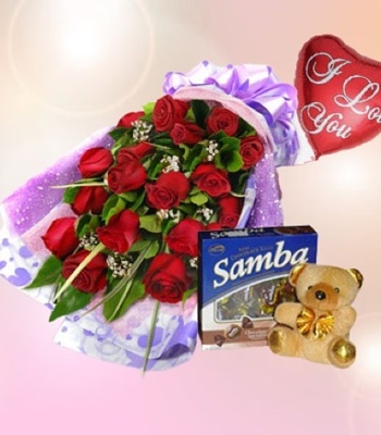 Valentine's Day Gift Set - Red Rose, Teddy, Balloon and Chocolates