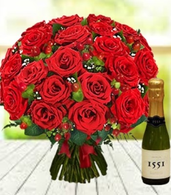 Rose Flower Bouquet - 24 Red Roses with Green Fillers
