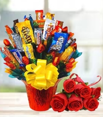 Flower, Chocolate and Candy Basket