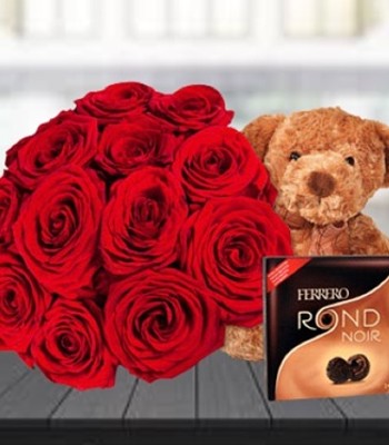 rose combo toy 24 Roses & Teddy Comboby Box Roses Florist main image 0