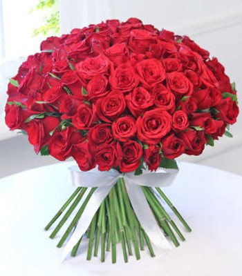 Valentines Super 100 hundred Red Roses Hand-Tied