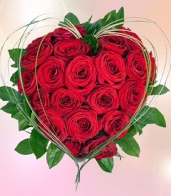19 Red Roses Heart Shaped Bouquet