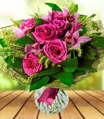 Grand Spectacle Pink Roses With Orchids 