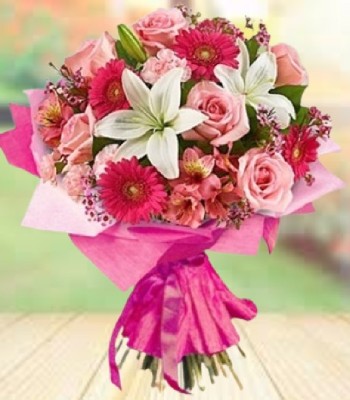 Mix Flower Bouquet - Rose, Carnation, Lily and Gerbera Daisy