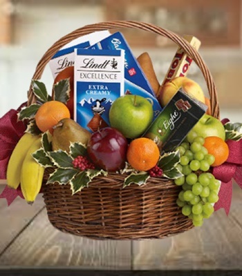 Fresh Fruits and Chocolates in Wicker Basket