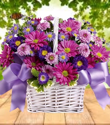 Vibrant Flowers Basket - Daisies Asters and Chrysanthemums