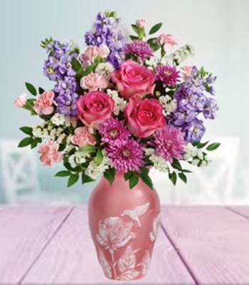 Fabulously Feminine - Mixed Pink Flowers with Vase