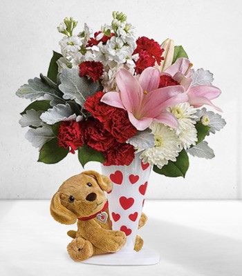 Valentine's Flower Gift Combo - Flowers With Cute Toy