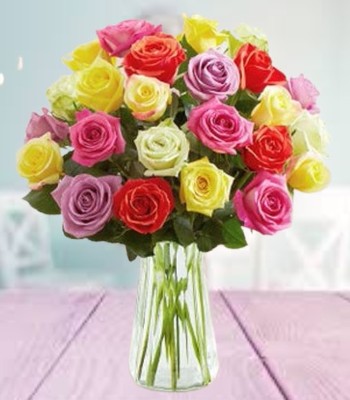 25 Short Stem Mix Colored Roses Hand-Tied Bouquet