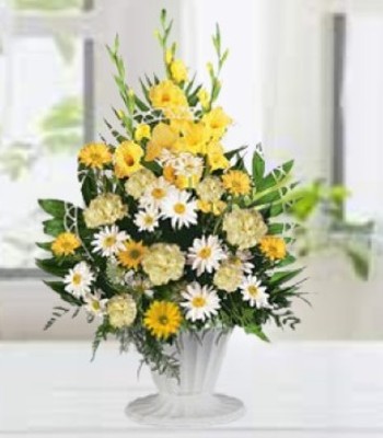 Sympathy Flower Arrangement - Yellow and White Flowers