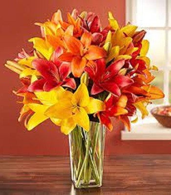 Asiatic Lily Bouquet with Free Vase - Mix Color Assorted Lilies