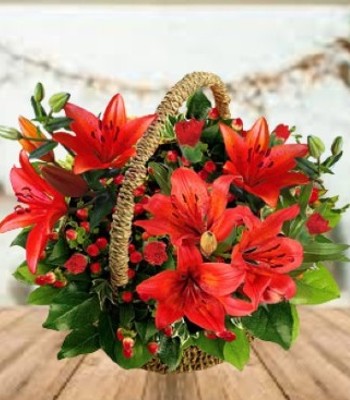Flower Basket - Red Lily and Carnations