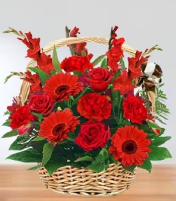 Birthday Flower Basket - Red Color Flowers
