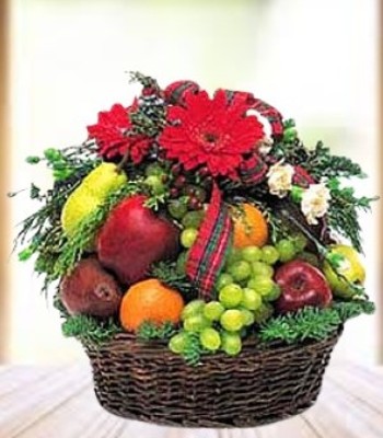 Fresh Fruits Chocolates Cheese and Crackers Wicker Basket