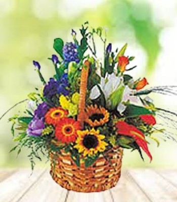 Flower Basket - Sunflowers Gerbera Daisies and Iris