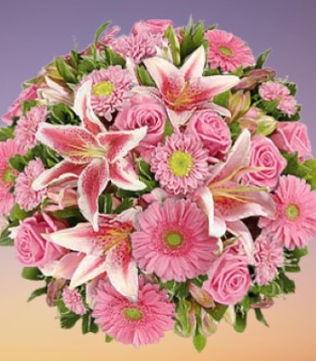 Stargazer Lily Bouquet with Asters, Gerbera Daisy & Greenery 