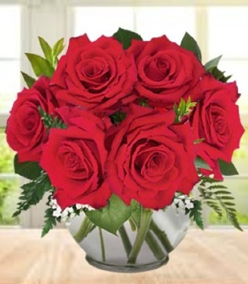 Roses In Round Vase - 10 Stems
