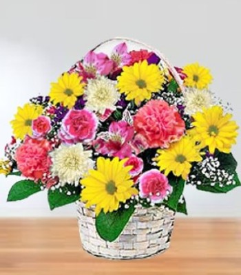 Mix Flower Basket - Alstroemeria, Carnation and Chrysanthemum Flowers