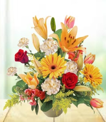 Anniversary Flowers - Mix Seasonal Flowers in Fancy Ceramic Pot