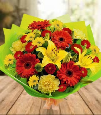 Freshness Yellow and Red Flowers Hand-Tied Bouquet
