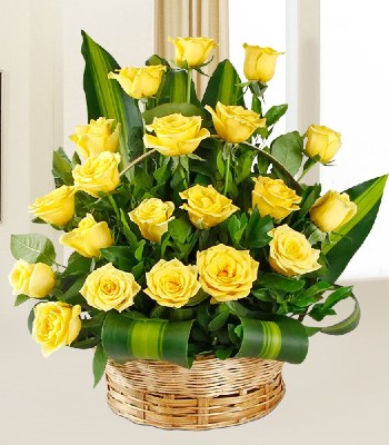 Morning Sunlight - Bright Yellow Roses in Basket
