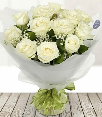 Karmic Nirvana - White Roses Alstromeria Hand-Wrapped