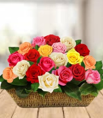 Mix Rose Basket - 15 Stem Assorted Roses