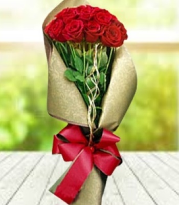 Valentines Blush - Red Roses Red Ribbon and Gold Decoration