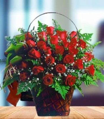 30 Red Roses with Baby's Breath and Pteris Vittata