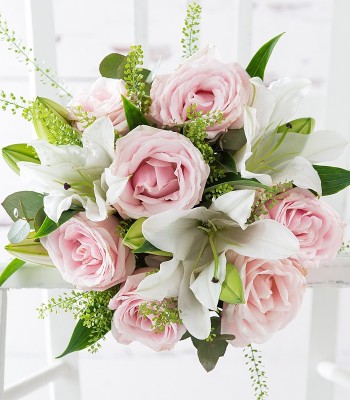 White Lilies Champagne Pink Roses and Hypericum Garden