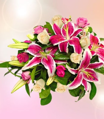 Rose & Lily Bouquet - Oriental Lilies and Roses