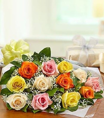 Mix Color Rose Bouquet - 12 Assorted Long Stem Roses